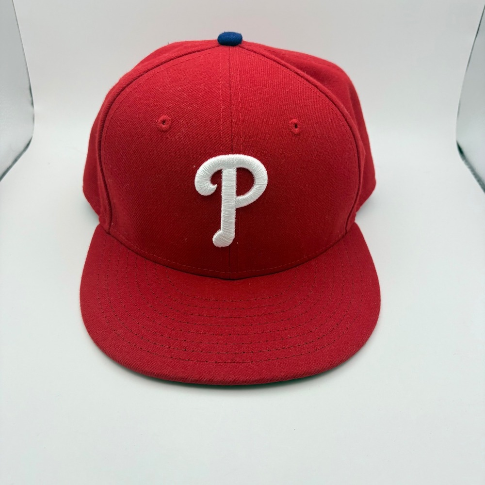 New Era Mens 7 1/8 Baseball Hat Red Philadelphia Phillies 59FIFTY On-Field Cap